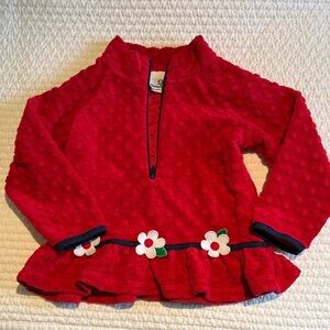 Florence Eiseman Red Fleece half-zip with Daisy appliqués